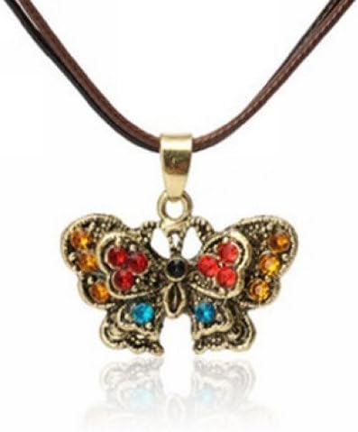 Sunflower Jewelry Bohemian European and American fashion Austrian Zircon Crystal Butterfly Pendant Leather Rope Necklace for Women,Vintage Style ,Korean style