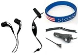 Motorola CLIQ MB200 Accessory Bundle- Stereo Headset Hands-free + Auto Car Vehicle Charger + Free Stars Stripes Wristband