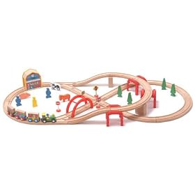 52 Pc Wooden Train Set By Maxim Fits Brio Thomas Tank Train