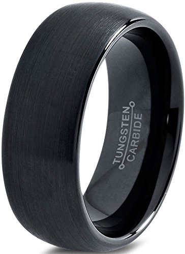 Tungsten Wedding Band Ring 8mm for Men Women Comfort Fit Black Enamel Domed Brushed Lifetime Guarantee
