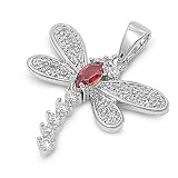 Sterling Silver & Garnet CZ Dragonfly Pendant