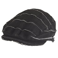 COTTON FRINGED STRIPE IVY DRIVER CAP HAT BLACK