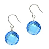 Sterling Silver Bright Blue Glass 12mm Round Briolette Drop Earrings