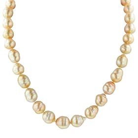 Golden South Sea 10-11mm Pearl Necklace with 14k Yellow Gold Diamond-Cut Bead... by