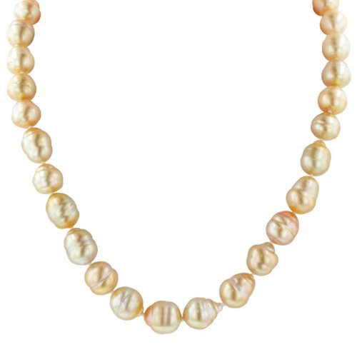 Golden South Sea 10-11mm Pearl Necklace w/ 14k Yellow Gold Diamond-Cut Bead Clasp, 18″