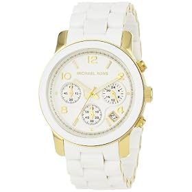 MICHAEL Michael Kors Women's White Polyurethane & Goldtone Mixed Metal Bracelet Watch