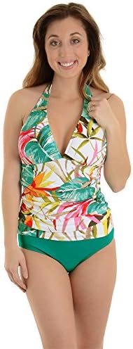 It Figures Women's 1 Piece Slimming Tummy Control Swimsuit Teal Tropical Print Sizes: 8