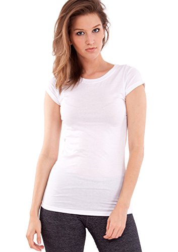 Ladies White Plain Short Sleeve T-Shirt Round Neck, Cotton Spandex