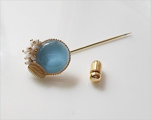 Hanabe "Nicah" Unisex Handmade Blue Formica Mother of Pearl Boutonniere Brooch Pin