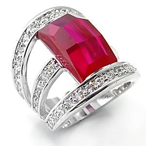Gorgeous Ruby Red Solitaire Pave Band CZ Ring