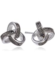 Sterling Silver Black Diamond Accent Knot Earrings (0.02 cttw)