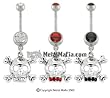 SKULL AND CROSSBONE GEM MOUTH BELLY RING BNASK30BK- BLACK