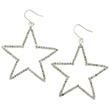 Stainless Steel Star-Shaped Earrings with Clear Crystals - 45mm length