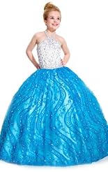 Girls Chiffon/Taffeta/Tulle Crystal Beaded Applique Lace Crystals Flower-Girl Dress/Wedding Dress 