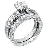 Sterling Silver Cubic Zirconia CZ Wedding Engagement Ring Set
