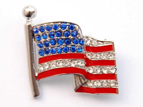 Sapphire Crystal Rhinestone Sway American USA Patriotic Flag Fashion Pin Brooch