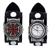 Flip Top Steel Cross Red Trendy Design Round Steel White Case Punk Rocker Biker Black Wide Leather Band Wrist Watch