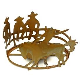 Metal Rodeo Scene Pillar Candle Holder