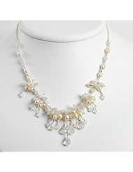 Sterling Silver Opalite Crystal/White & Pink Cultured Pearl Necklace - 16 Inch