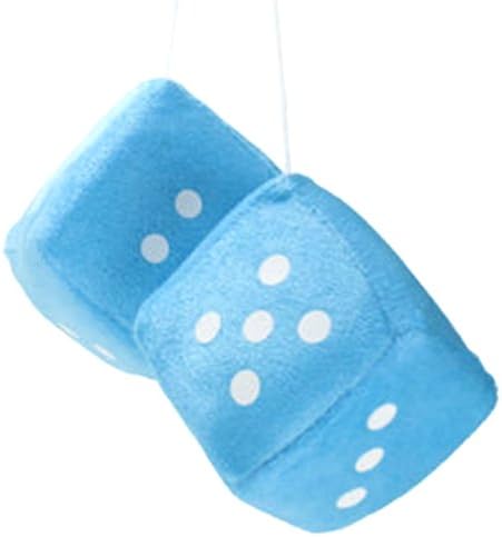 Cool & Custom {3" Inch w/ 11.5 Nylon String} Single Pair of "Fuzzy, Furry & Fluffy Plush Dice" Rear View Mirror Hanging Ornament Decoration w/ Pastel Design [Bentley Blue & White Color]