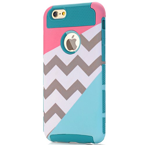iPhone 5C Case,LUOLNH [2in1] Heavy Duty Hybrid Hard Case for Apple Iphone 5c -powder Blue Mint Teal and Coral Pink Split Chevron Design Cover(Dark Green)