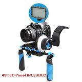 ePhoto Shoulder Rig 15MM Standard Rod with Follow Focus for DSLR Video Camera FREE 48 LED Panel 48LRL02SET