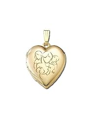 Solid 14K Yellow Gold "Mom with Daughter and Two Sons" Locket 3/4 inch x 3/4 inch in Solid 14K Yellow Gold
