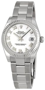 Rolex Datejust White Roman Dial Oyster Bracelet 18k White Gold Fluted Bezel Unisex Watch 178274WRO from Rolex