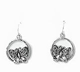 Silvertone Round Butterfly Dangle Earrings Fashion Jewelry
