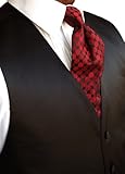 Tuxedo Vest Black Satin, SMALL, with Your Choice of Colors in Energy Windsor Band Tie, Red