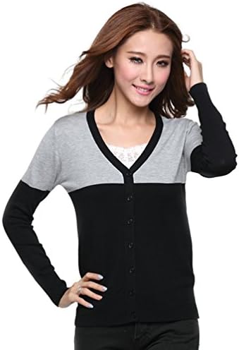 Hellojuncao Women Contrast Color Neck Long Sleeves Cardigan Sweater