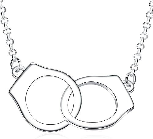 UFELO Sterling Silver Handcuff Love's Lock Pendant Women Fine Jewelry Valentine's Gift Necklaces