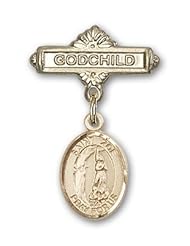 14K Gold Baby Badge with St. Zoe of Rome Charm and Godchild Badge Pin