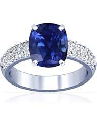 Platinum Cushion Cut Blue Sapphire Ring With Sidestones
