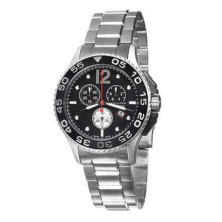Hamilton King Scuba Chrono Men\'s Stainless Steel Case and Bracelet Black Dial Swiss Quartz Movement Chronograph Watch H64512132