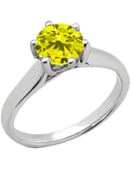 1.35 Ct Round Canary SI1/SI2 Diamond 14K White Gold Ring