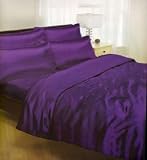 Satin Duvet Cover Set Purple , Double Size Bed 6 piece complete set duvet cover fitted sheet 4 pillowcases