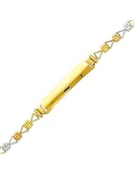14K 3 Tri-color Gold Baby ID Bracelet with Lobster Claw Clasp - 6" Inches