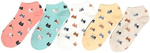 Customonaco Women's Cool Animal Fun Crazy Socks (Small Cat Ankle 5 Pairs)