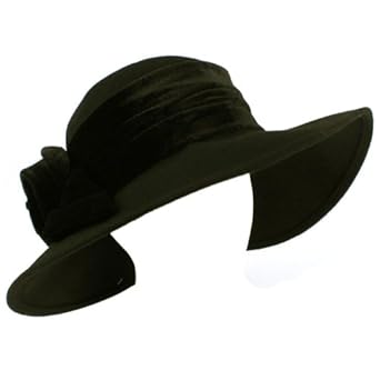 100% Wool Winter Velvet Floral Hatband Wide Brim Floppy Bucket Church Hat Black
