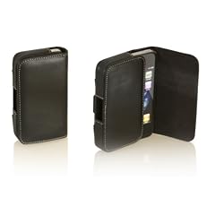 Stabile QUERTASCHE f�r Apple iPhone 4 & 4S / Leder / Tasche mit Metall Clip SCHWARZ