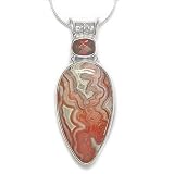 Sterling Silver Crazy Lace and Garnet Pendant w/ Snake Chain by Sajen, 18