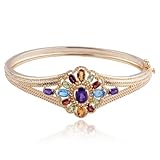 18k Yellow Gold Plated Sterling Silver Multi-Gemstone Flower Bangle Bracelet 18k Yellow Gold Plated Sterling Silver Multi-Gemstone Flower Bangle Bracelet