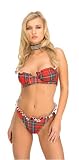Plaid Bra Top Bikini Pantie Set Ruffle Trim Santa Helper