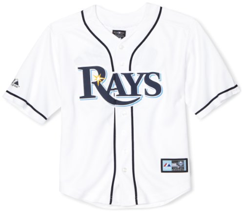 MLB Boys' Tampa Bay Devil Rays Evan Longoria Button Down Jersey with Name & Number (White, 14/16)
