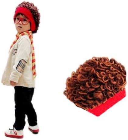Hotportgift Korean Hip-hop Baby Boys Girls Toddlers Kids Knitting Wig Cap Curl Hat (Reds)