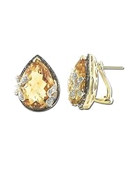 14K Yellow Gold 20.93ct Bright Bezel Brown Diamond & Pear Citrine Stud Earrings