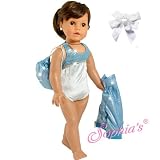 2 Item Bundle: Sophias Doll Clothes-18 Inch White & Blue Gymnastics Set-Leotard - Coat - Bag and Hair Bow!