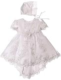 New White Christening Baptism Gown with Train (Dress & Bonnet)