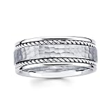 14K Wedding Band Women's 6MM Comfort Fit Braided Hammered Surface White Gold Ring For Size 5